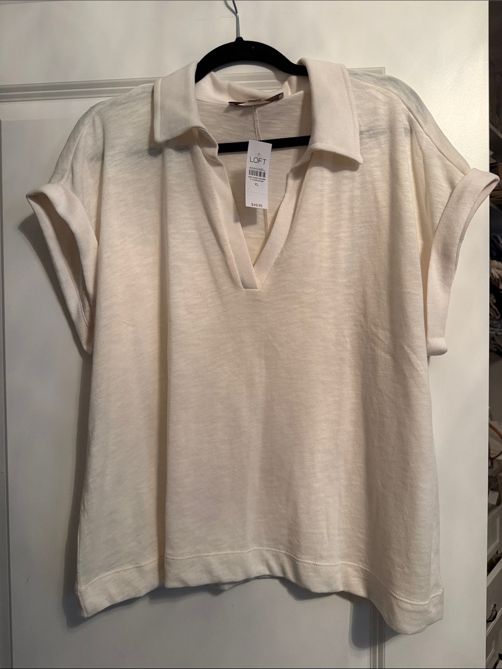 LOFT Cream Short Sleeve Polo V-Neck Tunic